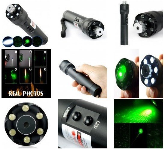 200MW green laser pointer with LED Flashlight